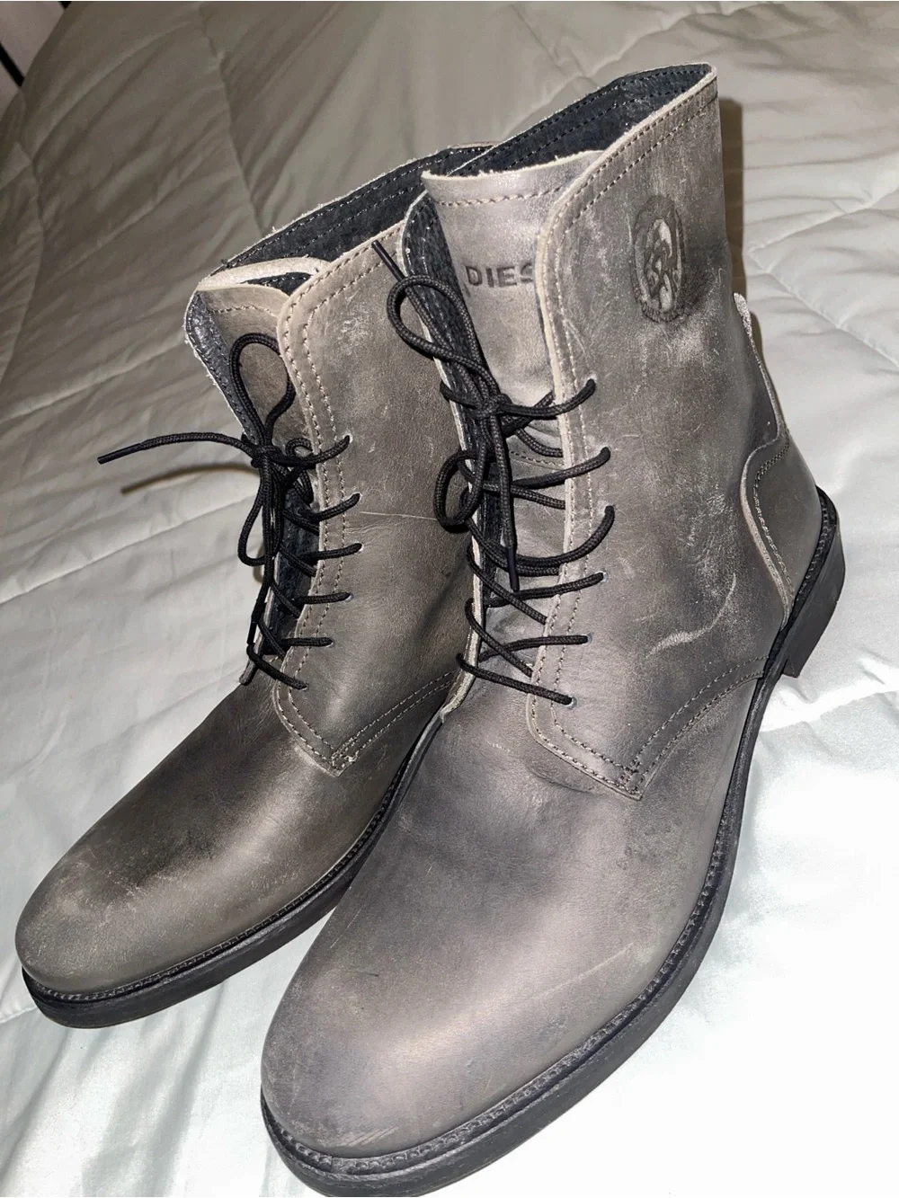 Diesel Men's Charcoal Distressed Gray Leather Chukka Boots Vintage